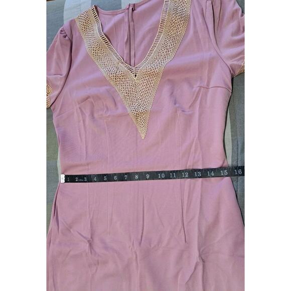 Women‎ Dress Lace V Neck Ruffle Sleeve Casual Short Mini Dress Pink Size S - Picture 6 of 11